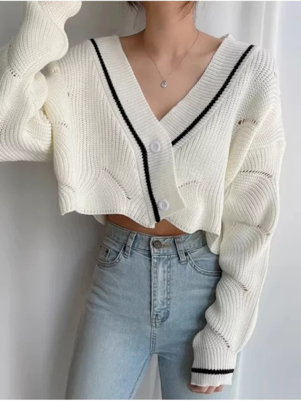 Y2K Vintage Cropped Cardigan: French Style Single-breasted Sweater Bolero with V-neck - Grunge A