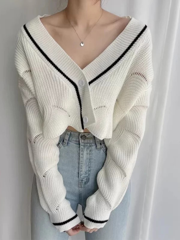 Y2K Vintage Cropped Cardigan: French Style Single-breasted Sweater Bolero with V-neck - Grunge A