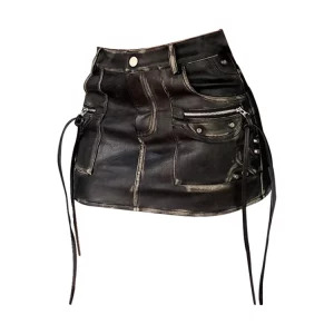 Y2K Vintage Cyber Punk Faux Leather Mini Skirt with Built-in Underpants