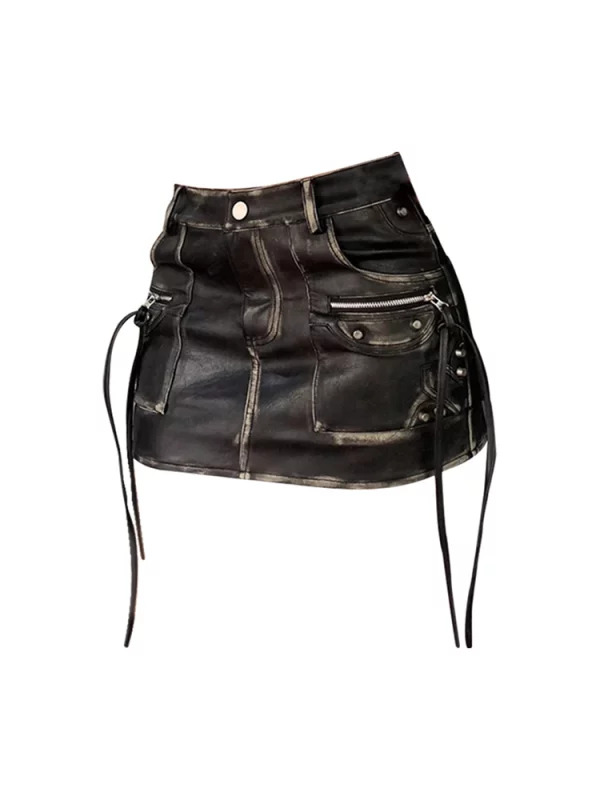 Y2K Vintage Cyber Punk Faux Leather Mini Skirt with Built-in Underpants