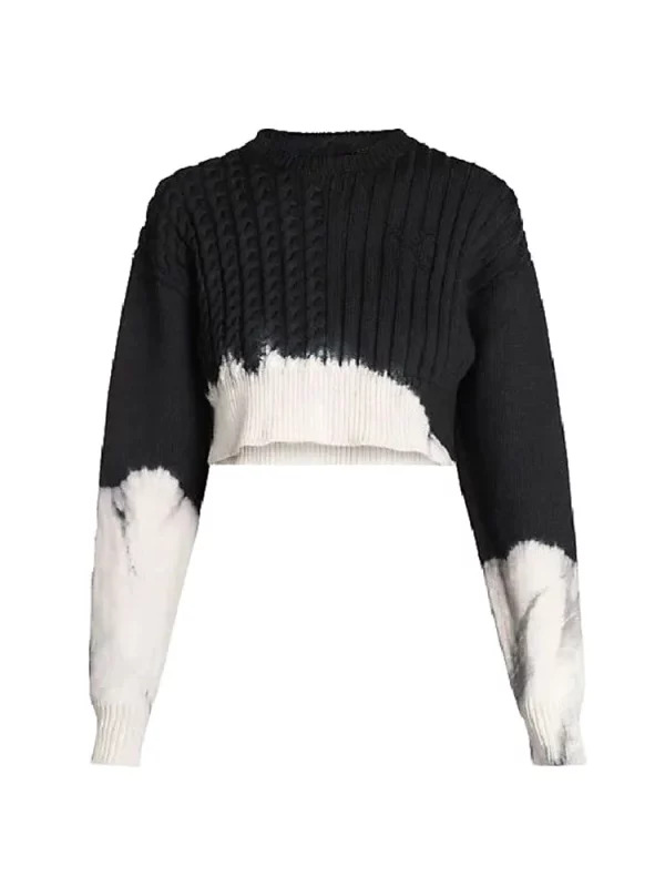 Y2K Vintage Dark Academia Pullover - Tie Dye Crop Sweater with Long Sleeve