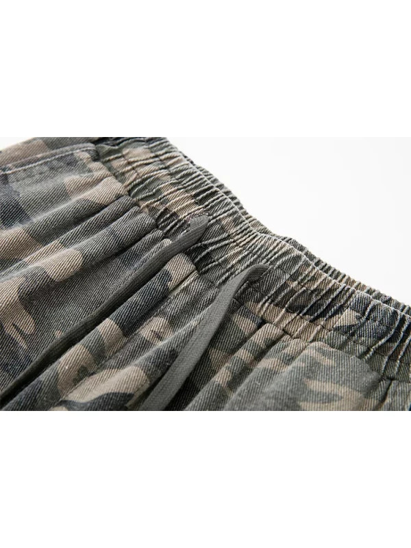 Y2K Vintage Denim Cargo Pants - American Streetwear Grunge Camouflage Jeans