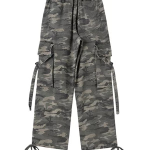 Y2K Vintage Denim Cargo Pants - American Streetwear Grunge Camouflage Jeans