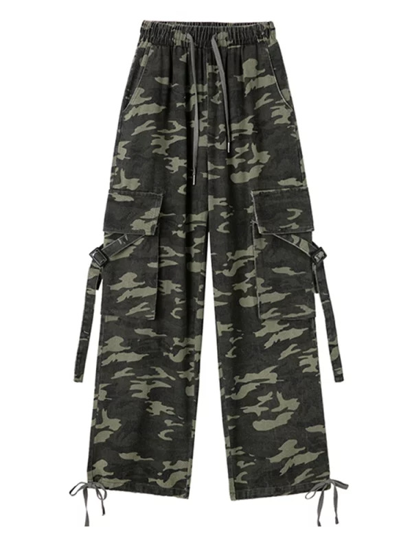 Y2K Vintage Denim Cargo Pants - American Streetwear Grunge Camouflage Jeans