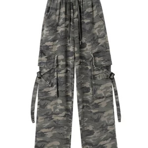 Y2K Vintage Denim Cargo Pants - American Streetwear Grunge Camouflage Jeans