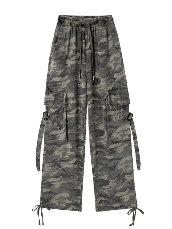 Y2K Vintage Denim Cargo Pants - American Streetwear Grunge Camouflage Jeans