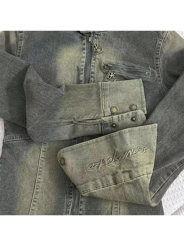 Y2K Vintage Denim Cropped Jacket - Harajuku Style Grunge Outwear