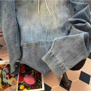 Y2K Vintage Denim Hoodie - Oversize American Streetwear Sweatshirt