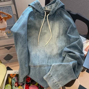 Y2K Vintage Denim Hoodie - Oversize American Streetwear Sweatshirt