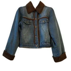 Y2K Vintage Denim Jacket: Lambs Wool Patchwork Coat for Women