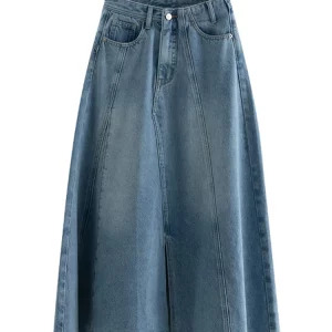 Y2K Vintage Denim Midi A-line Skirt - Street Chic Retro Fashion