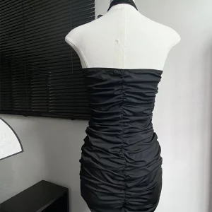 Y2K Vintage Draped Mini Dress - Black Halter Prom Gown for Women