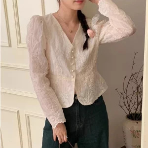 Y2K Vintage Embroidered Blouse - Romantic Aesthetic Mori Girl Shirt