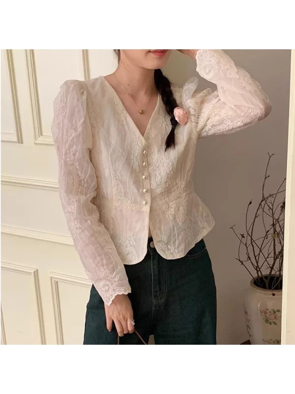 Y2K Vintage Embroidered Blouse - Romantic Aesthetic Mori Girl Shirt