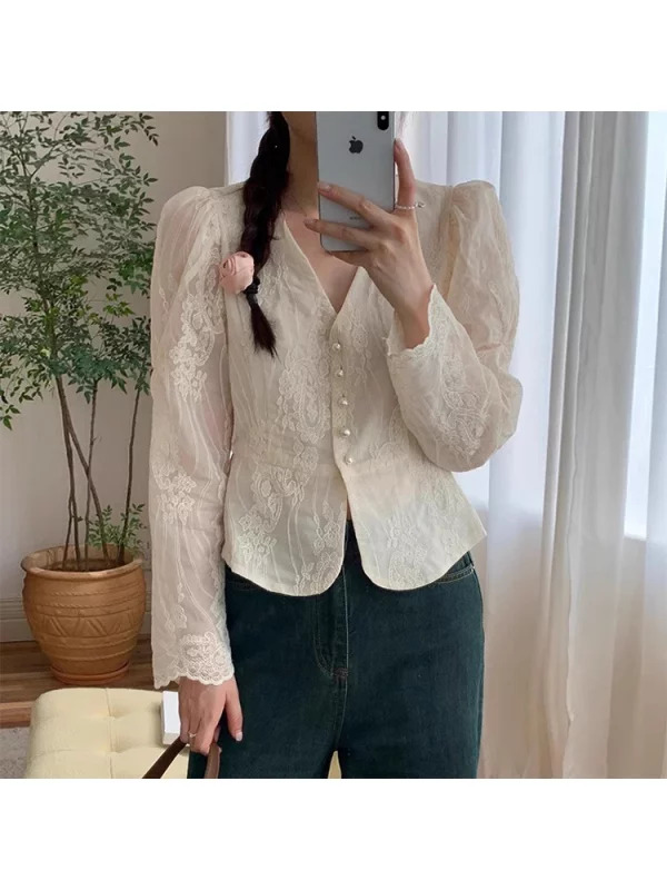 Y2K Vintage Embroidered Blouse - Romantic Aesthetic Mori Girl Shirt