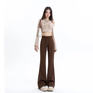 Y2K Vintage Fashion Flare Pants - Maillard Style Sweat Trousers