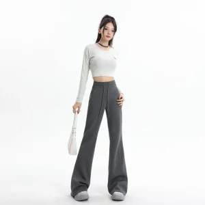 Y2K Vintage Fashion Flare Pants - Maillard Style Sweat Trousers