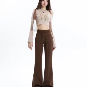 Y2K Vintage Fashion Flare Pants - Maillard Style Sweat Trousers