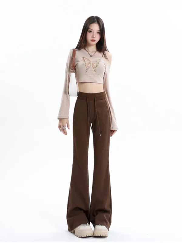 Y2K Vintage Fashion Flare Pants - Maillard Style Sweat Trousers