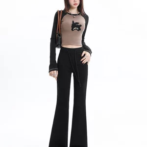 Y2K Vintage Fashion Flare Pants - Maillard Style Sweat Trousers