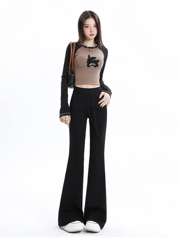 Y2K Vintage Fashion Flare Pants - Maillard Style Sweat Trousers