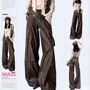 Y2K Vintage Faux Fur Baggy Pants - Dark Academia Gothic Grunge Fashion