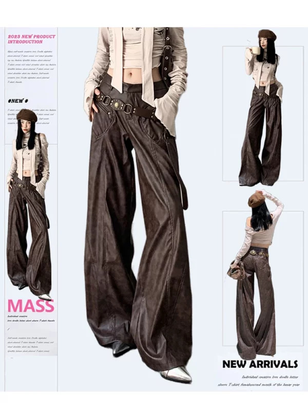 Y2K Vintage Faux Fur Baggy Pants - Dark Academia Gothic Grunge Fashion