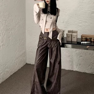 Y2K Vintage Faux Fur Baggy Pants - Dark Academia Gothic Grunge Fashion