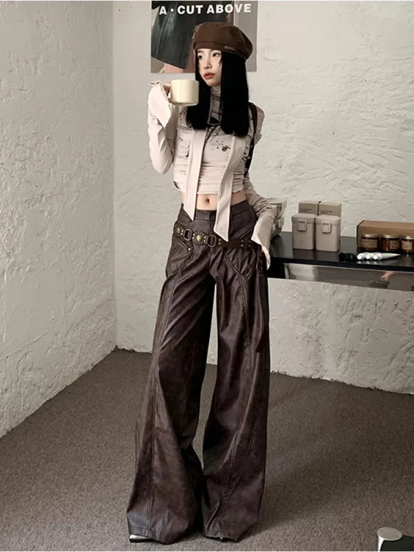 Y2K Vintage Faux Fur Baggy Pants - Dark Academia Gothic Grunge Fashion