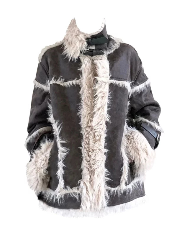 Y2K Vintage Faux Fur Patchwork Jacket - Winter Women Korean Fashion Aesthetic Tide Outwear