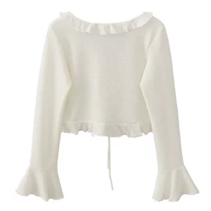 Y2K Vintage French Flare Sleeve Crop Top - Autumn Women's Romantic Ruffle Blouse