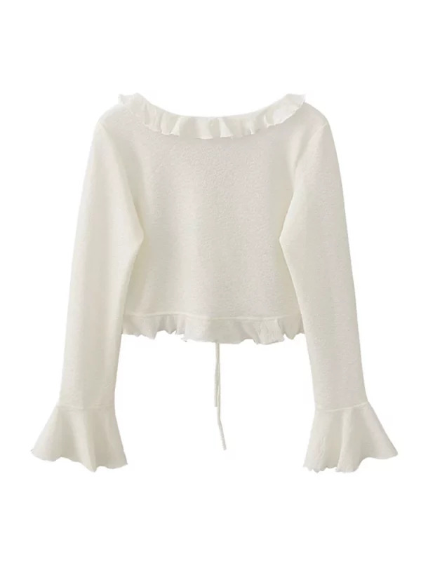 Y2K Vintage French Flare Sleeve Crop Top - Autumn Women's Romantic Ruffle Blouse