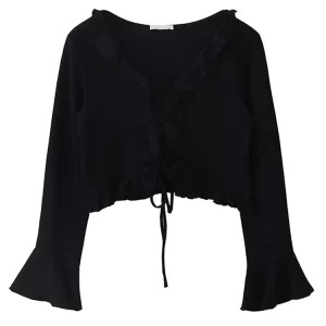 Y2K Vintage French Flare Sleeve Crop Top - Autumn Women's Romantic Ruffle Blouse