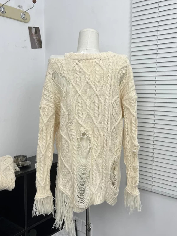 Y2K Vintage Goth Oversized Sweater with Tassels and Holes - Autumn/Winter Streetwear