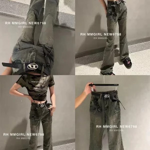 Y2K Vintage Grunge Cargo Pants - Denim Bell Bottom Flare Jeans