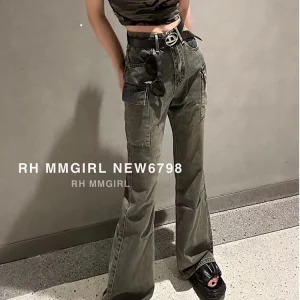 Y2K Vintage Grunge Cargo Pants - Denim Bell Bottom Flare Jeans