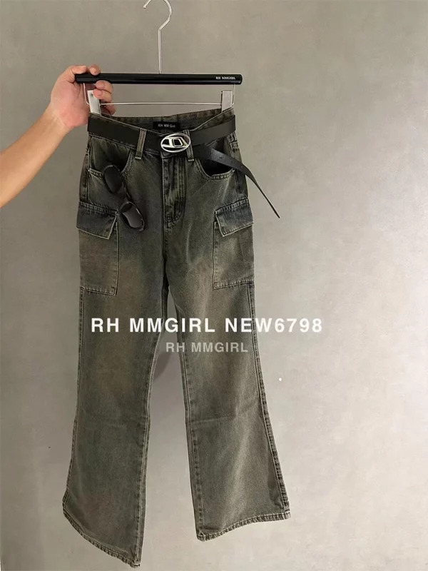 Y2K Vintage Grunge Cargo Pants - Denim Bell Bottom Flare Jeans