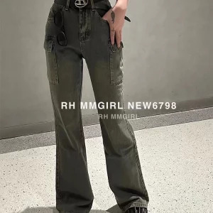 Y2K Vintage Grunge Cargo Pants - Denim Bell Bottom Flare Jeans