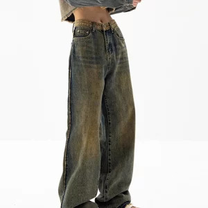 Y2K Vintage Grunge Low Waisted Denim Pants - Baggy Wide Leg Jeans