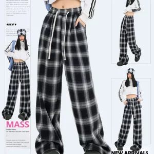 Y2K Vintage Harajuku Plaid Sweat Pants - Women's Autumn/Winter Fashion