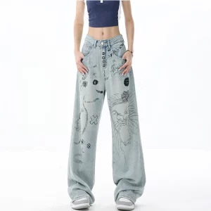 Y2K Vintage Harajuku Wide Leg Denim Pants - Graphic Baggy Jeans