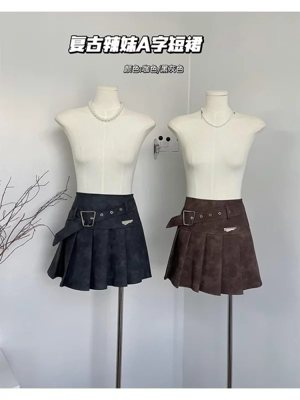 Y2K Vintage High Waist A-line Pleated Mini Skirt - Retro Summer Streetwear for Women