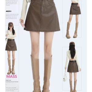 Y2K Vintage High Waist A-line Skirt with Built-in Underpants - Korean Fashion Retro Style Gyaru Outfit