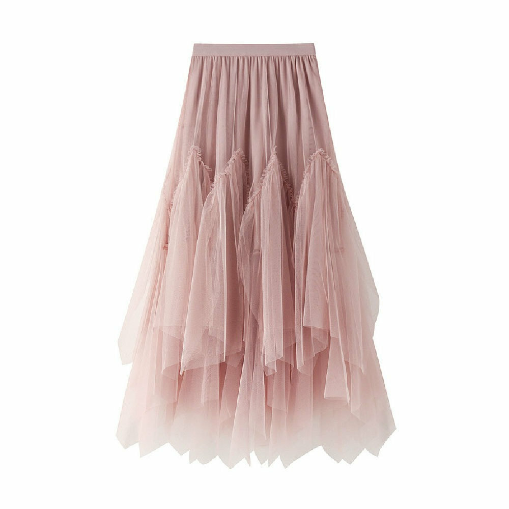 Y2K Vintage High Waist Tulle Maxi Skirt - Irregular Ankle-Length Tutu in Beige Green