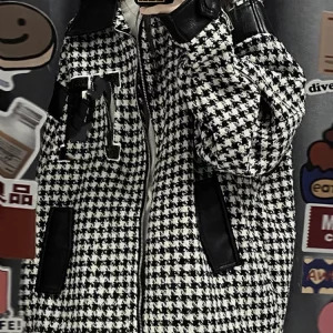 Y2K Vintage Houndstooth Jacket - Oversize Coat for Women