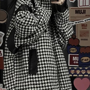 Y2K Vintage Houndstooth Jacket - Oversize Coat for Women