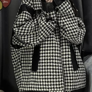 Y2K Vintage Houndstooth Jacket - Oversize Coat for Women