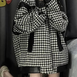 Y2K Vintage Houndstooth Jacket - Oversize Coat for Women