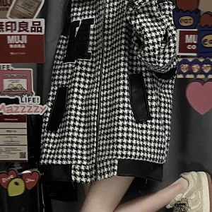 Y2K Vintage Houndstooth Jacket - Oversize Coat for Women