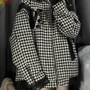 Y2K Vintage Houndstooth Jacket - Oversize Coat for Women